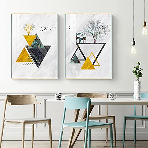 Affiche arbre abstrait géométrique pour grand salon lumineux