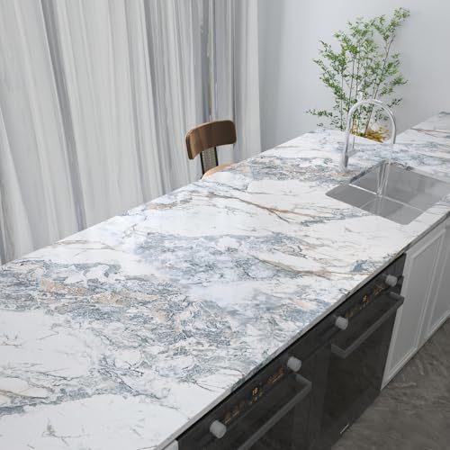 Adrmpest 大理石リメイクシート 壁紙シール 80ｘ400cm 厚手 防水/防油/防汚/防カビ 剥がせる のり付き 貼り直し可能 カッティングシート トリムボーダー 家具リフォーム おしゃれ アイボリー DIY 簡単 初心者