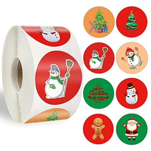 WLWLEO Autocollants de Noël Rouleau 500pcs 2020 Nouveau Cycle étiquettes adhésives Paquet Autocollants Cartoon Motif Autocollant pour Emballage Cadeau/Décor de Noël,C Cover