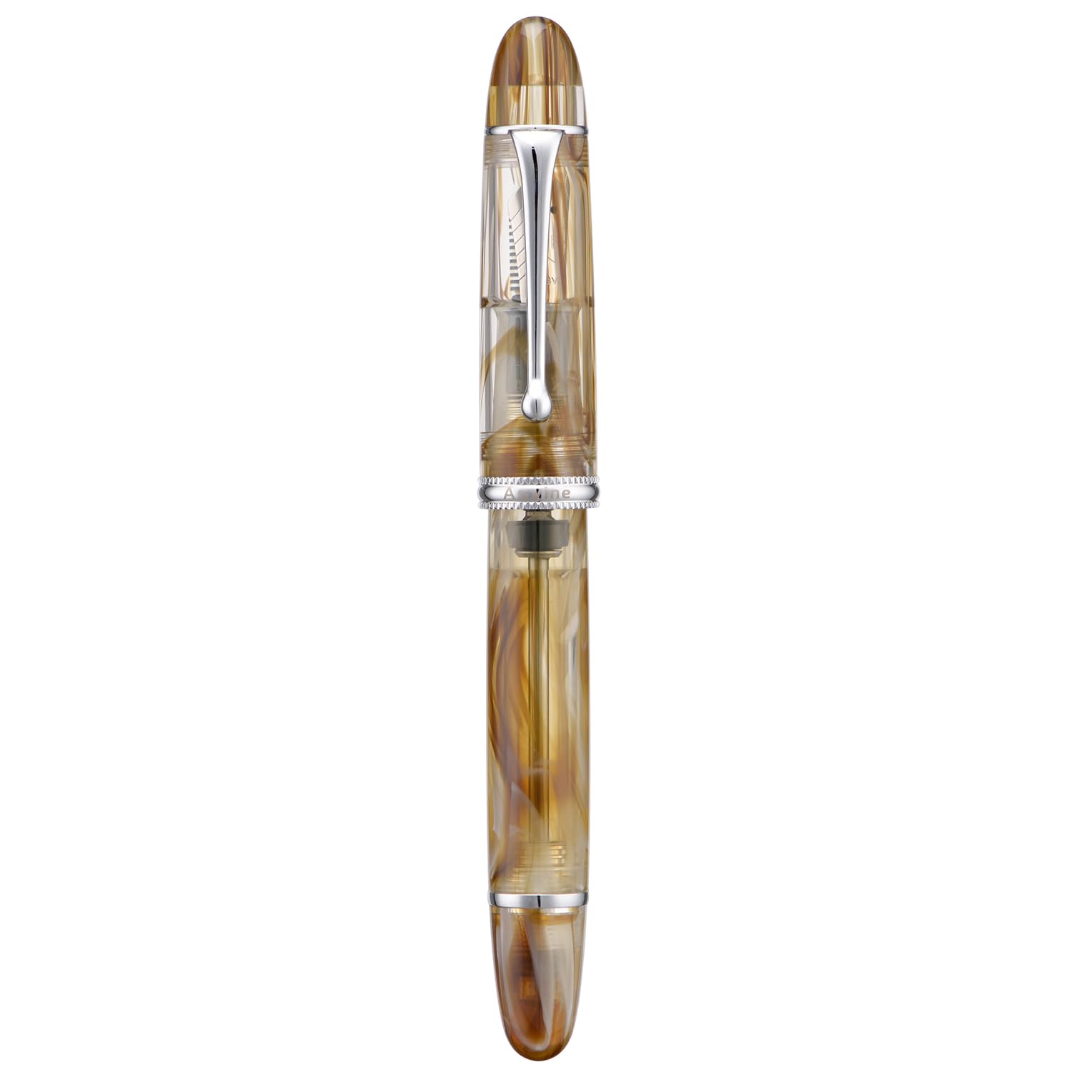 Asvine V800 Fountain Pen -Vacuum Filling System with Large Ink Capacity-Number 8 Stub Nib 1.1mm Calligraphy Art Drawing with Wrench Gift Set- Brown White