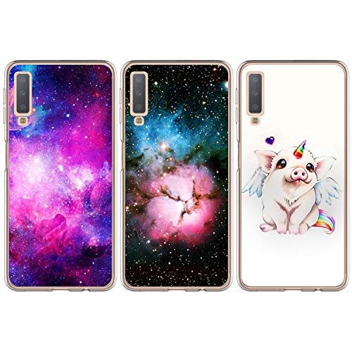 Alious Ciel [3 Pack] For Samsung Galaxy A7 2018 Case, Ultra Soft Painted TPU Phone Cover Silicone Lightweight Slim Fit Non-slip Shockproof Anti-Scratch Protective Skin Shell - Series 1