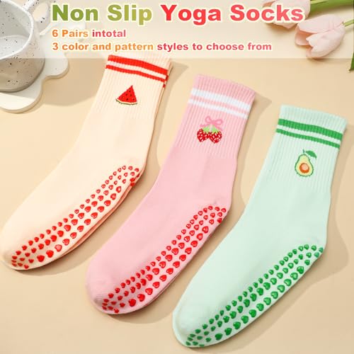 Image of Jspupifip Cute Pilates Socks with Grips Non Slip Yoga Socks for Women | Crew Socks for Barre Workout Athletic Hospital Slipper Socks