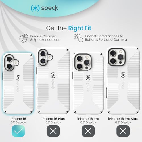 Image of Speck CandyShell Grip Case iPhone 16 - Slim MagSafe Case for Women and Men - White /Black