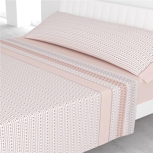 Liniva Home Juego de Sábanas Estampadas de Verano Algodón/Poliéster (Cama 90cm (1 Almohada), Venecia Rosa)
