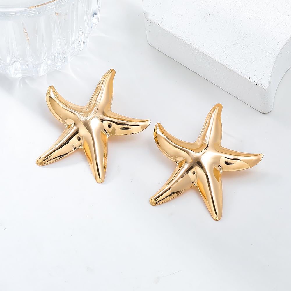 Denifery Starfish Earrings for Women Gold Starfish Stud Earring Gold Statement Big Starfish Earrings Bohemia Beach Surfer Starfish Earrings Beach Jewelry Accessories - Image 5