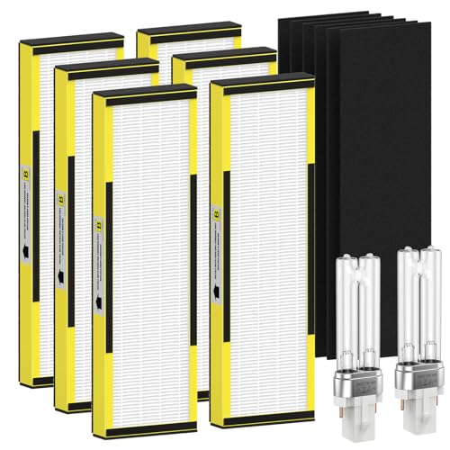 6 Packs FLT4825 HEPA Replacement Filter B & 2 Replacement Bulb Compatible with AC4825 AC4300 AC4800 AC4900 AC4850, Part No# FLT4825, LB4000