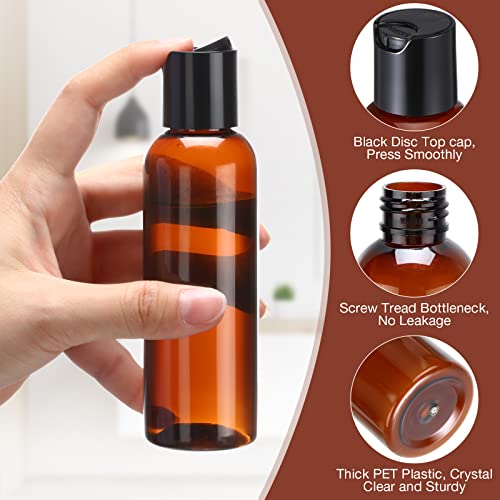 50 Pieces 4oz Plastic Squeeze Bottles with Disc Top Flip Cap Empty Amber Refillable Containers Small Travel Toiletry Bottles for Lotion Shampoo Oil Body Soap Creams3