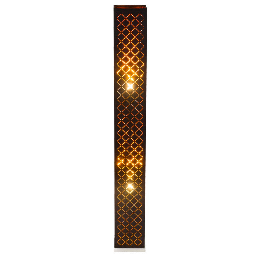 Stehlampe Stoff Standlampe Designleuchte schwarz Wohnzimmer mit Textilschirm Blattgold, Metall silber, 2x E27, LxBxH 15x15x118 cm