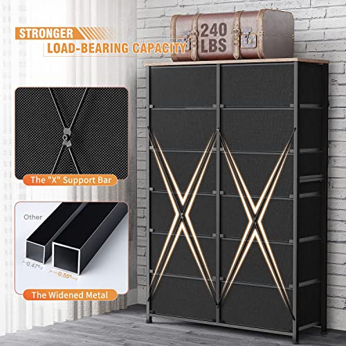 Rustic Brown 12-Drawer Fabric Dresser for Bedroom or Living Room