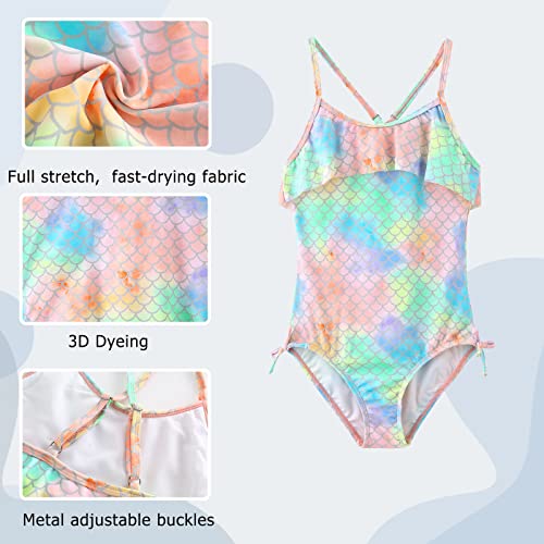 Image of Girls One Piece Swimsuits Halter Bathing Suits Summer Ruffler Swimwear 2-14 Years