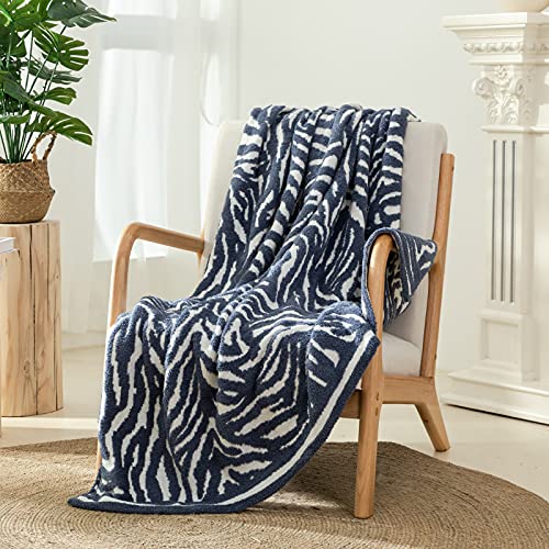Snuggle Sac Zebra Knitted Throw Blanket Lightweight Soft Cozy Decorative Bed Throw 50" X 60" For Bed Sofa Chair Couch In All Seasons, Zebra Navy And White #TOP1