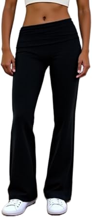 Womens Stretchy Yoga Pants High Waist Flare Yoga Pants Wide-Leg Elastic Fashion Workout Trousers Stretch Leggings