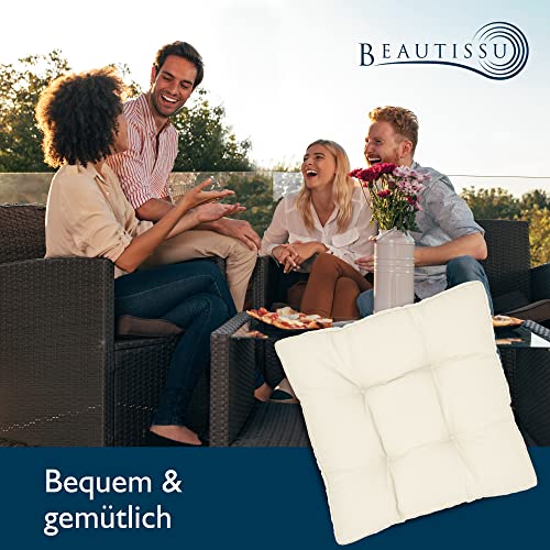 Beautissu Lounge Kissen Outdoor 60x60 cm Beige – Bequemes Sitzkissen Gartenstuhl 10 cm dick Sitzpolster Auflagen für Rattanmöbel Gartenmöbel Polster für Stühle Sessel Stuhlauflage Indoor – xLuna