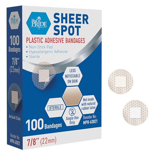 MED PRIDE 100-Pack 7/8in Sterile Small Round Clear Bandages for Face Sensitive Skin Spot Bandages with Non-Stick Pad Hypoallergenic Adhesive Latex-Free