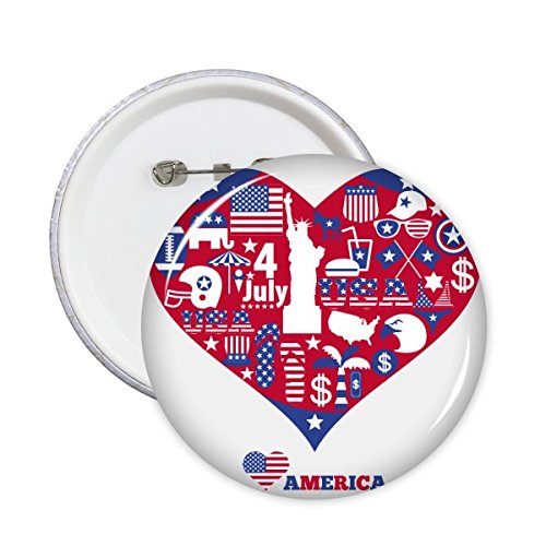 Badge bouton rond XL motif Amérique cœur rouge résistant lot de 5