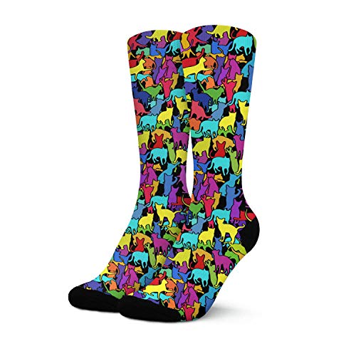 Womens Cat Colorful Fancy Novelty Socks, Combed Cotton Fun Dress Sock, Funny Cozy Athletic Crew Socks, Cat Lovers gifts for women