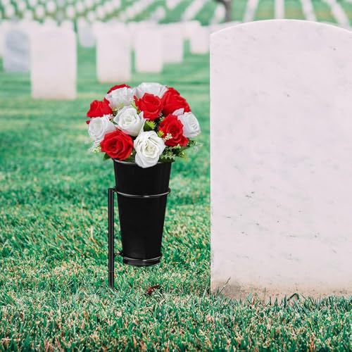 Cemetery Vase Flower Holder, Metal Detachable Black Memorial Floral Vase with Stake, Outdoor Lawn Flower Arrangement Stand, L image 7