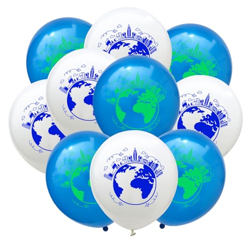 Fesnova Lot de 10 ballons en latex avec carte du monde de 30,5 cm avec carte du monde, accessoires de fête avec carte de la terre, décorations de fête,...