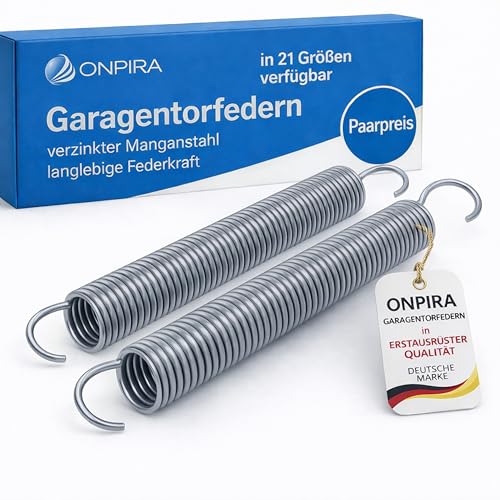 Onpira® 2x Garagentorfeder Universal Zugfeder Set – 21 Größen wählbar – Verzinkt & rostgeschützt – Hochwertige Garagentor Federn in Erstausrüster-Qualität für Schwingtore & Sektionaltore (480x50x6mm)