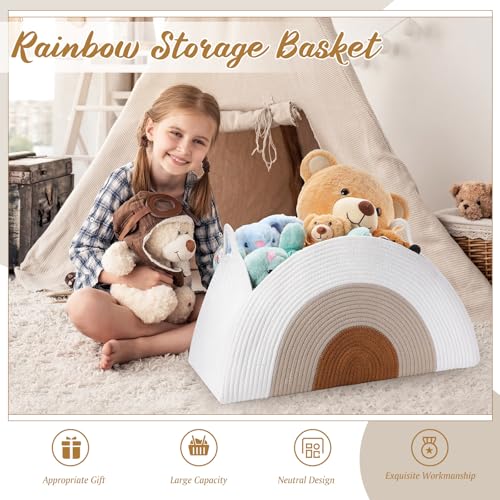 Image of Zopeal Large Rainbow Storage Basket Rope Blanket Basket 21.7 inchx15 inchx12 inchbaby Diaper Caddy Organizer Storage Dirty Clothes Basket for Desk Toy Gifts Bedroom Nursery Decor Organizing