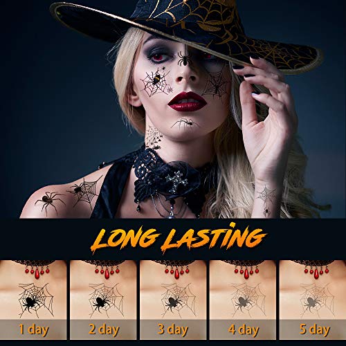 Halloween Makeup Face Temporary Tattoos - Halloween Spider Witch Costume For Women Kids Adults Men Web Stickers| Scary Black Fake Spiderweb Eye Body Tattoo Accessories Kit For Widow Props Party Decal #TOP4