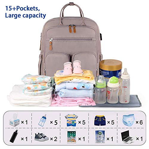 Diaper Bag Backpack, Baby Bags For Mom And Dad Maternity Diaper Bag For Girls, Large Capacity Waterproof Bag With Usb Charging Port, Insulated Pockets, Stroller Straps, Grey #TOP1