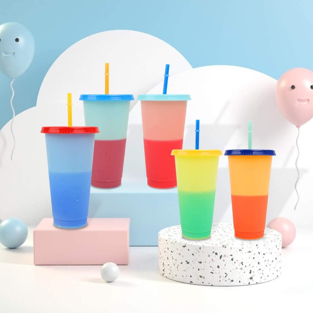 Frее Shірріng оƒƒеr Reusable Color Changing Cups With Lids and Straws,Unbreakable Cold Drink Plastic Tumblers Bulk, Smoothie Cups,Party Cups, BPA Free Cups for Adults.5 Pack 24oz. 🔥 Reusable Color Changing Cups With Lids and Straws,Unbreakable Cold Drink Plastic Tumblers Bulk, Smoothie Cups,Party Cups, BPA Free Cups for Adults.5 Pack 24oz.
