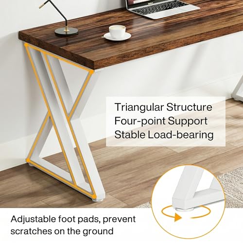Image of Tribesigns Modern Walnut /White 55 inch Heavy Duty Computer Desk, Study & Work Desk, 23.6 inchD x 55.1 inchW x 29.5 inchH, Z-Shaped Metal Legs, 330 lbs Capacity