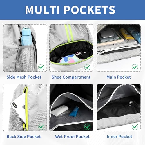 Image of JELUTAR Drawstring Backpack Gym Bag with Shoes Compartment, Grey