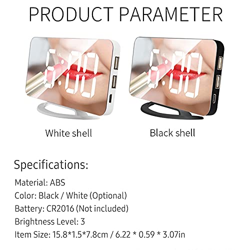 Funien Relógio espelho LED Mini relógio de mesa digital despertador com função Snooze 3 Brilho ajust