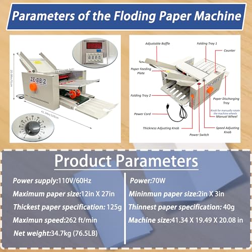 HayWHNKN Automatic Paper Folding Machine 110V Electric Paper Folder Machine with Counter & Speed Control, for 2x3 to 12x27in, 40g-125g Manuals, Letters, Brochures Used in Offices, Schools - Thumbnail 3