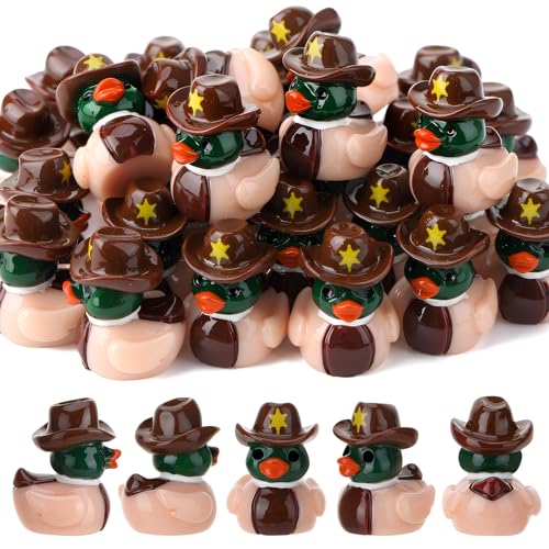 GGSTDDUP 30 Pcs Mini Resin Mallard Ducks, Cowboy Hat Mallard Duck