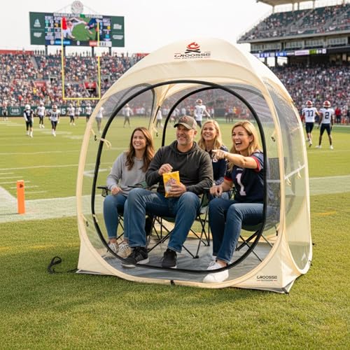 Sports Tent Pop Up Shelter – Waterproof Outdoor Bubble Tent with Floor Mat & Top Cover, 4 Person Clear Bubble Tents for Sports Events, Camping, Cheering and Fishing