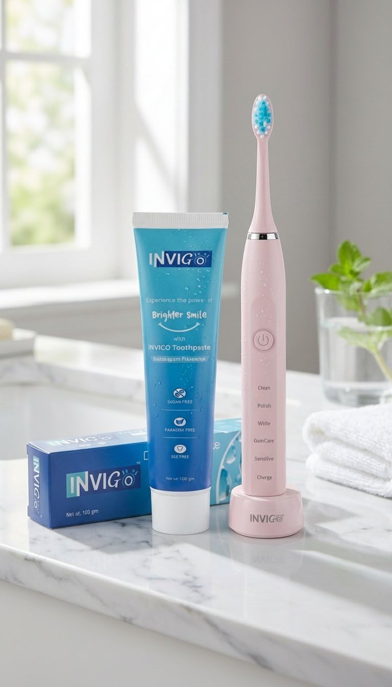 INVIGO Rechargeable Electric Toothbrush, 5 Modes, 3 Extra Brush Heads (PINK) + Bubble Gum Toothpaste 100g (Sugar Free) Oral Care Combo-image-14