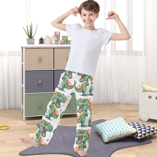 Boy's Pants Green Fire Dinosaur Jogger Pants Elastic Waist Long Bottoms Trousers with Pockets 6-14 Years4