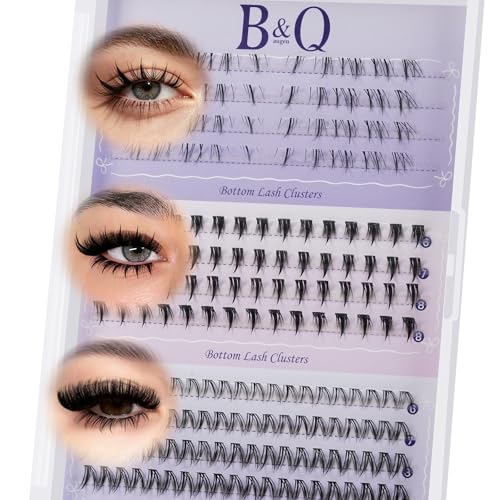 B&Q Bottom Lashes Clusters 3 Styles Spikes and Bottom Lash Clusters 180PCS Bottom Eyelashes Natural Manga & Dramatic Bottom Lashes Individual Invisible Band 6-8MIX with Bottoms for Under Eye Makeup