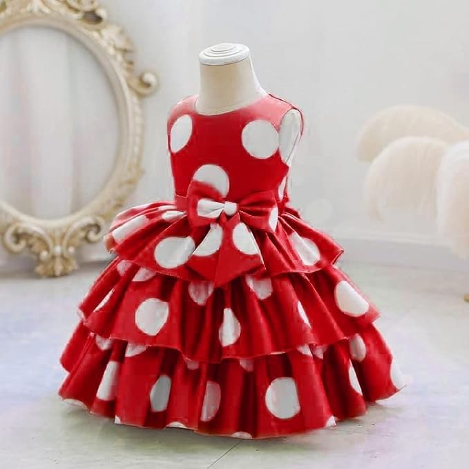 Image of Buy & Try Girl's Satin Printed Knee Length Sleeve Less Short Frock Dress.