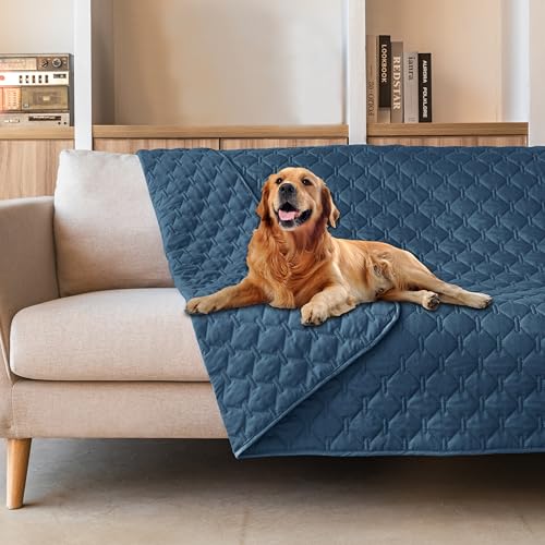 Image of gogobunny 3X Stronger Waterproof Pet Blanket, Scratch Proof Furniture Protector for Dogs Cats, Reversible Cover 52x82 Inch, Dark Blue