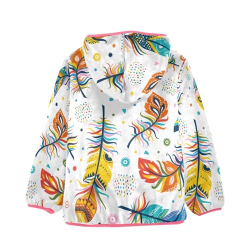 OTVEE Boho Feathers Pattern Kids Hoodie Jacket Fall Spring Full Zip Warm Outwear Coat2
