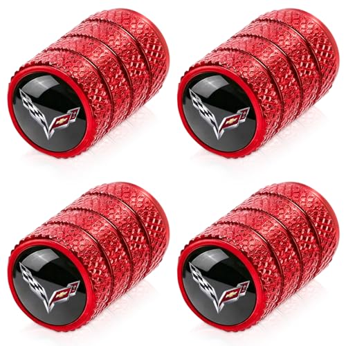 Image of 4pcs Tire Valve Stem Caps, Compatible with Corvette C1 C2 C3 C4 C5 C6 C7 C8 Racing 1LT 2LT 3LT Series Stem Cap Universal Car Air Cover Car Accessories for Cars, SUV, Truck, Motorcycles Red