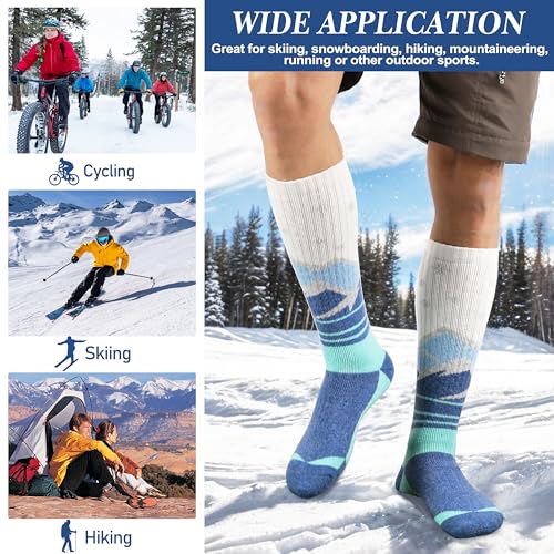3 Pairs Merino Wool Ski Socks Thermal Warm Winter Thick Knee High Snowboarding Skiing Socks for Women Men4
