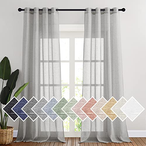NICETOWN Grommet Sheer Curtains Natural Linen Blend Texture, Privacy with Enough Light Through Semitransparent Sheer Drapes for Children Room and Bedroom, 52W x 96L, Grey, 2 Pieces