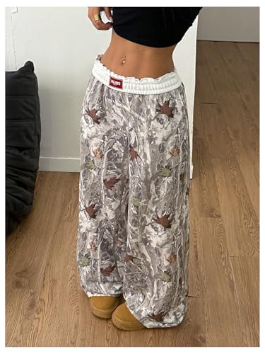 Image of RoseSeek Women's Letter Leopard Print Y2K Straight Elastic Waist Leg Pants | Cheetah Print, Straight, Baggy Loose Fit, Slant Pocket, Streetwear, Vintage, Graphic Trousers
