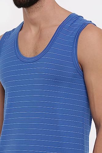 Image of RAMRAJ COTTON Men's Assorted Super Light Sleeveless Combed Cotton|Striped Vest /Banian