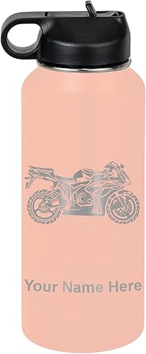 Miniatura 70 de LaserGram Botella de agua personalizada, bicicleta deportiva, acero inoxidable de doble pared aislada al vacío con popote superior, regalo grabado