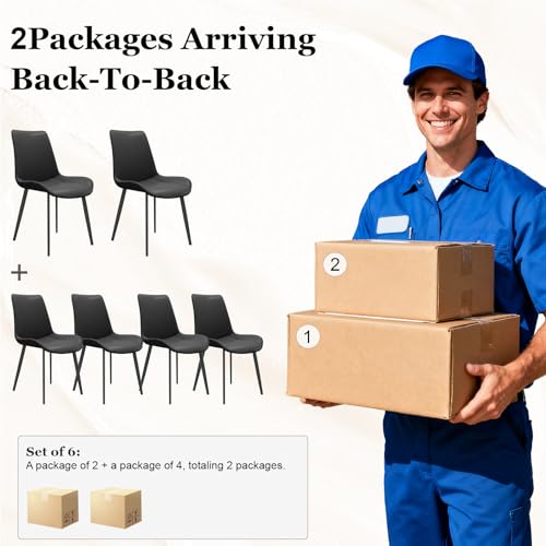Image of Modern Dining Chairs Set of 6, PU Leather Dining Room Chairs, Upholstered Kitchen Chairs with Ergonomic Backrest & Sturdy Metal Legs, Perfect for Dining Room, Living Room, Black
