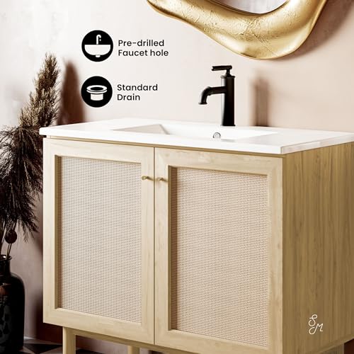 Image of Swiss Madison Classe 36 inch Freestanding Bathroom Vanity in Natural Oak with Sink Top