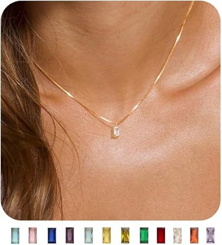FUNEIA Collares de diamantes para mujer, chapado en oro de 14 quilates, collar de piedra de nacimiento de esmeralda para mujeres, madres, delicado