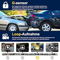 3-Kanal Dashcam Auto 4K+1080P+1080P Vorne Innen Hinten, 3,16" IPS Bildschirm, 5G WLAN mit 64GB SD-Karte, Nachtsicht, G-Sensor, Loop-Aufnahme, 170°-Weitwinkel, 24H Parküberwachung – Ansicht 4