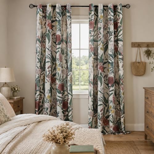 Image of ALIGOGO Patterned Curtains 90 Inches Long - Cottagecore Floral Boho Curtains for Living Room, Country Grommet Art Decor Protea Cabin Pretty Flowered Drapes for Sliding Door 2 Panels, 50 inch W x 90 inch L